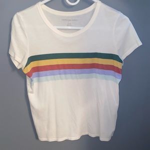 American Eagle rainbow white/cream striped short sleeve shirt/Small